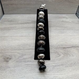 Silver Tone and Black Beaded Bracelet